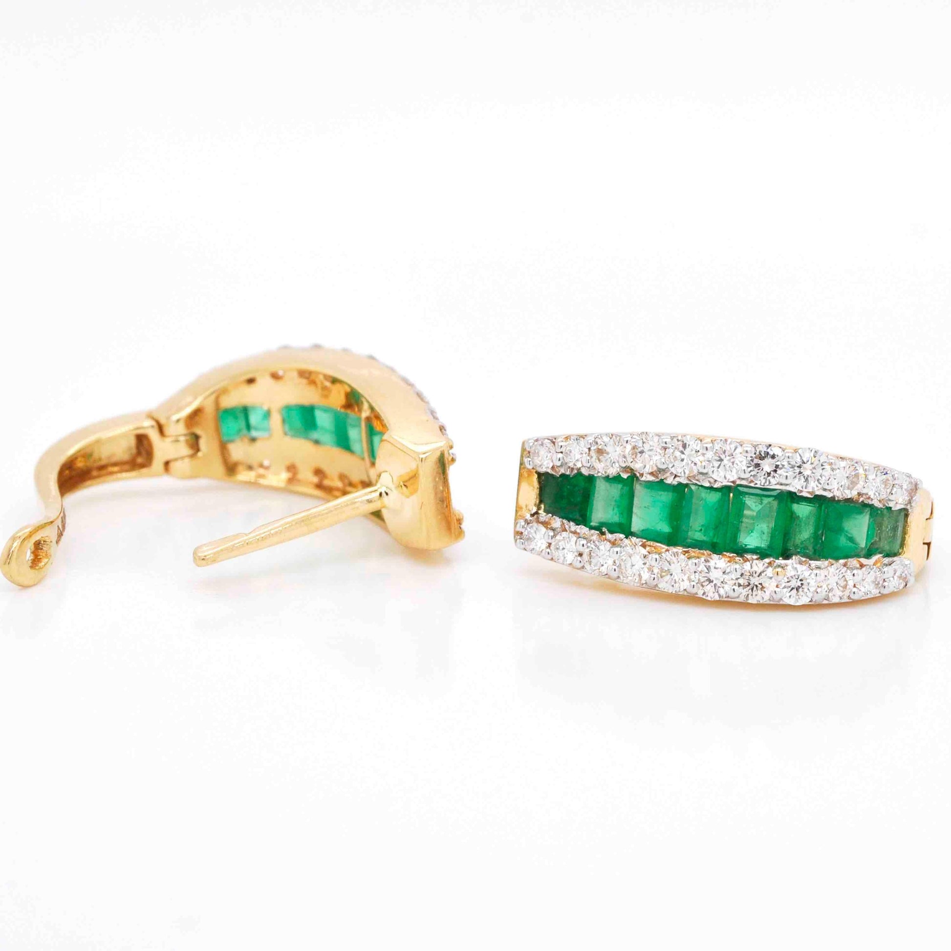 green gemstone hoops earring with gold