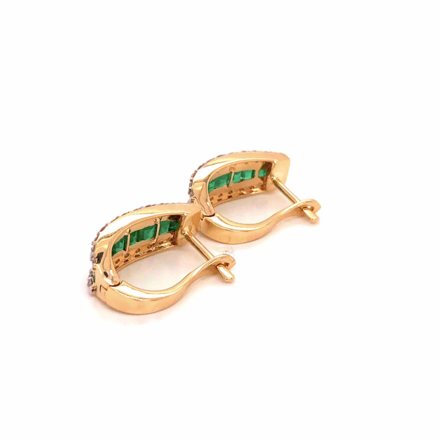 18K Gold Natural Emerald Baguette Huggie Hoop Earrings - Vaibhav Dhadda Jewelry