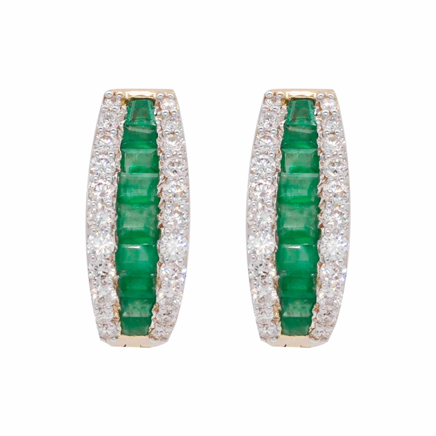 emerald and diamond huggie earrings