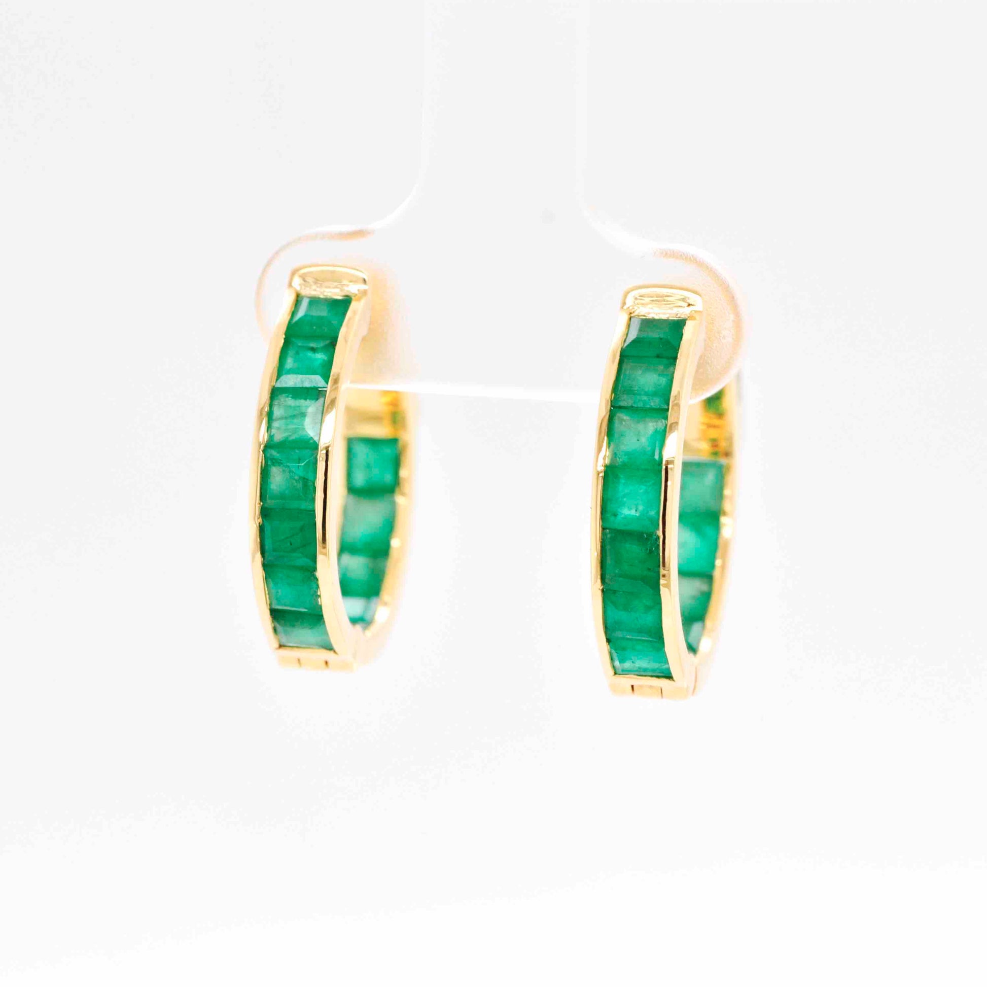 18k Gold Classic Square-Cut Emerald Hoop Earrings - Vaibhav Dhadda Jewelry