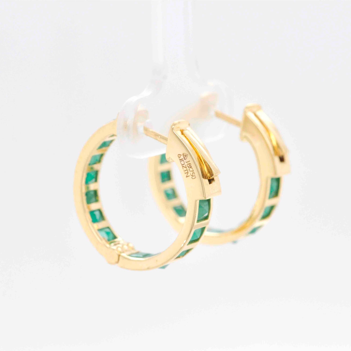 18k Gold Classic Square-Cut Emerald Hoop Earrings - Vaibhav Dhadda Jewelry