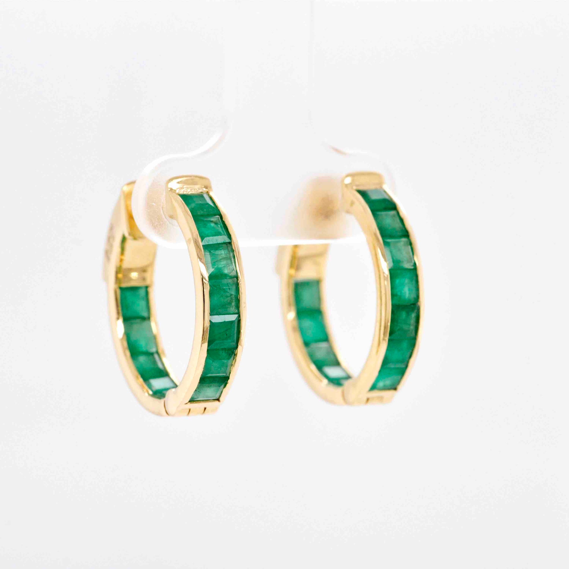 18k Gold Classic Square-Cut Emerald Hoop Earrings - Vaibhav Dhadda Jewelry