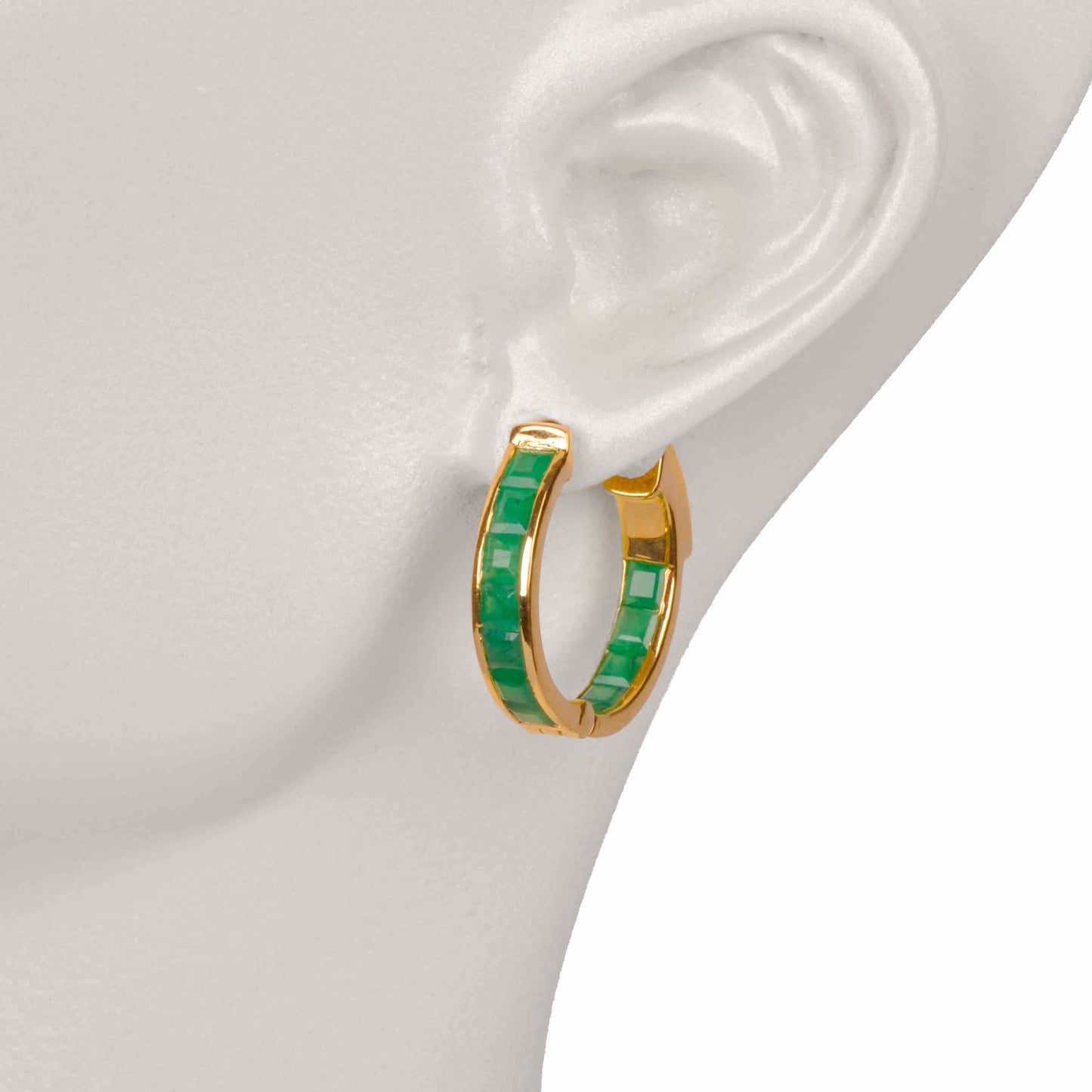 18k Gold Classic Square-Cut Emerald Hoop Earrings - Vaibhav Dhadda Jewelry