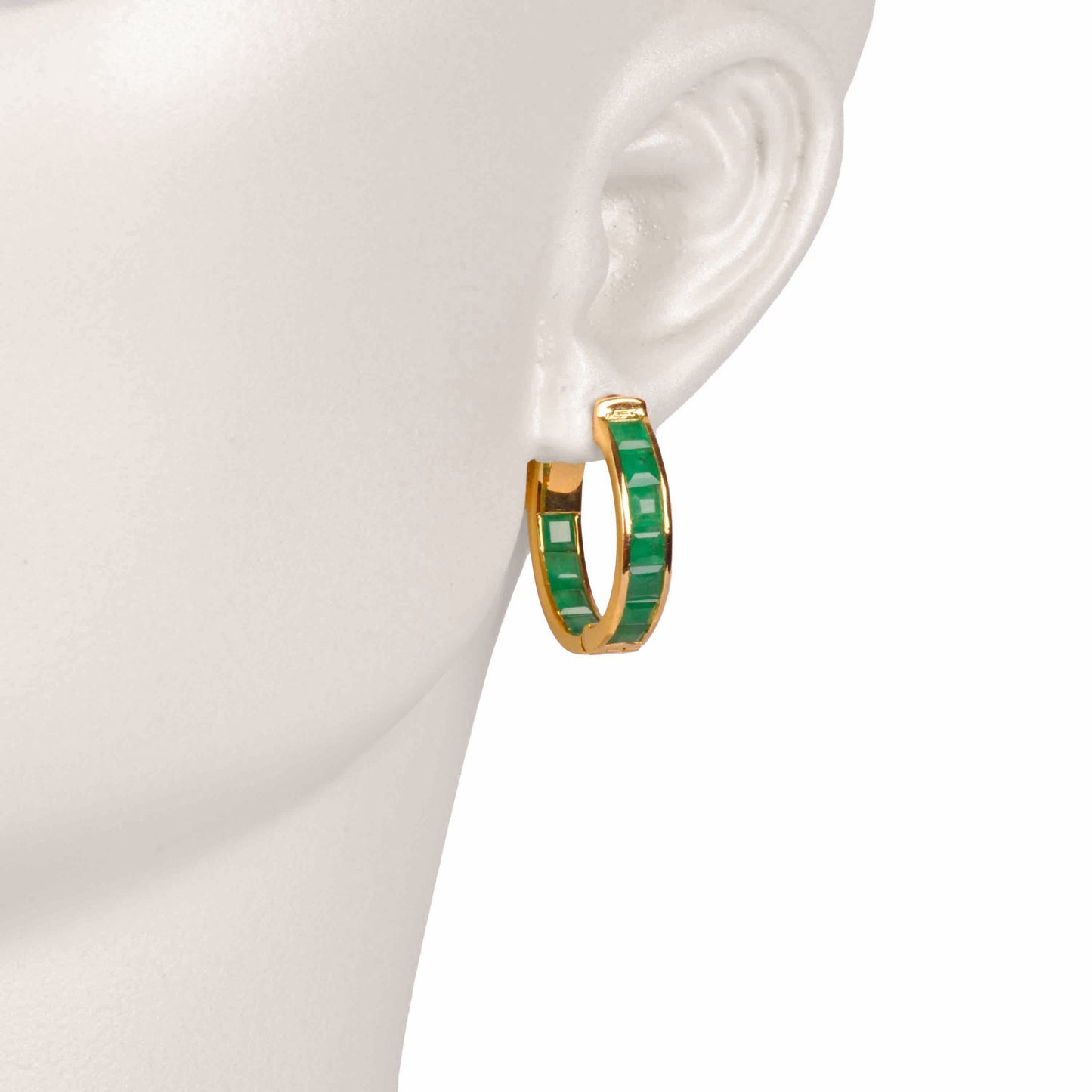 18k Gold Classic Square-Cut Emerald Hoop Earrings - Vaibhav Dhadda Jewelry