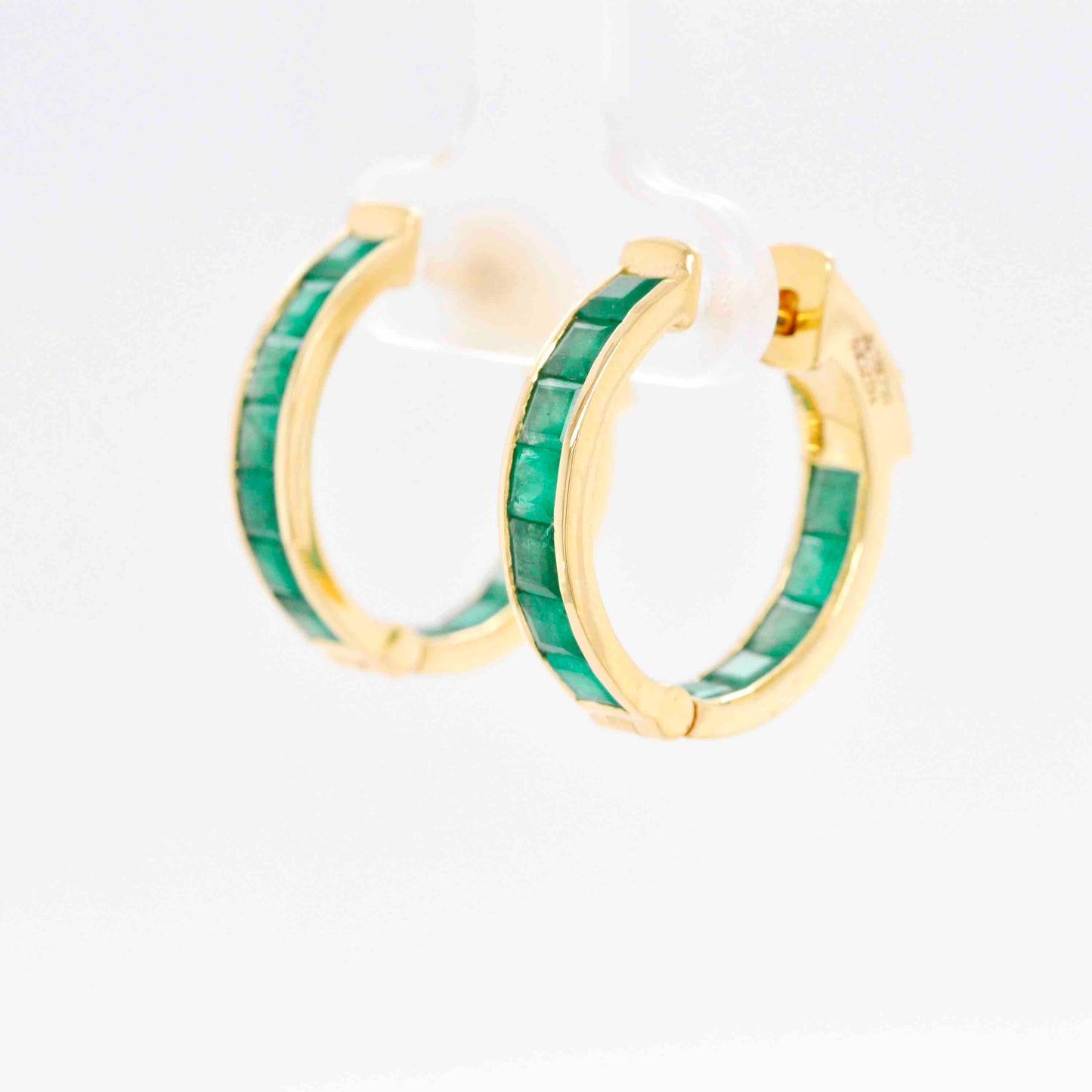 18k Gold Classic Square-Cut Emerald Hoop Earrings - Vaibhav Dhadda Jewelry