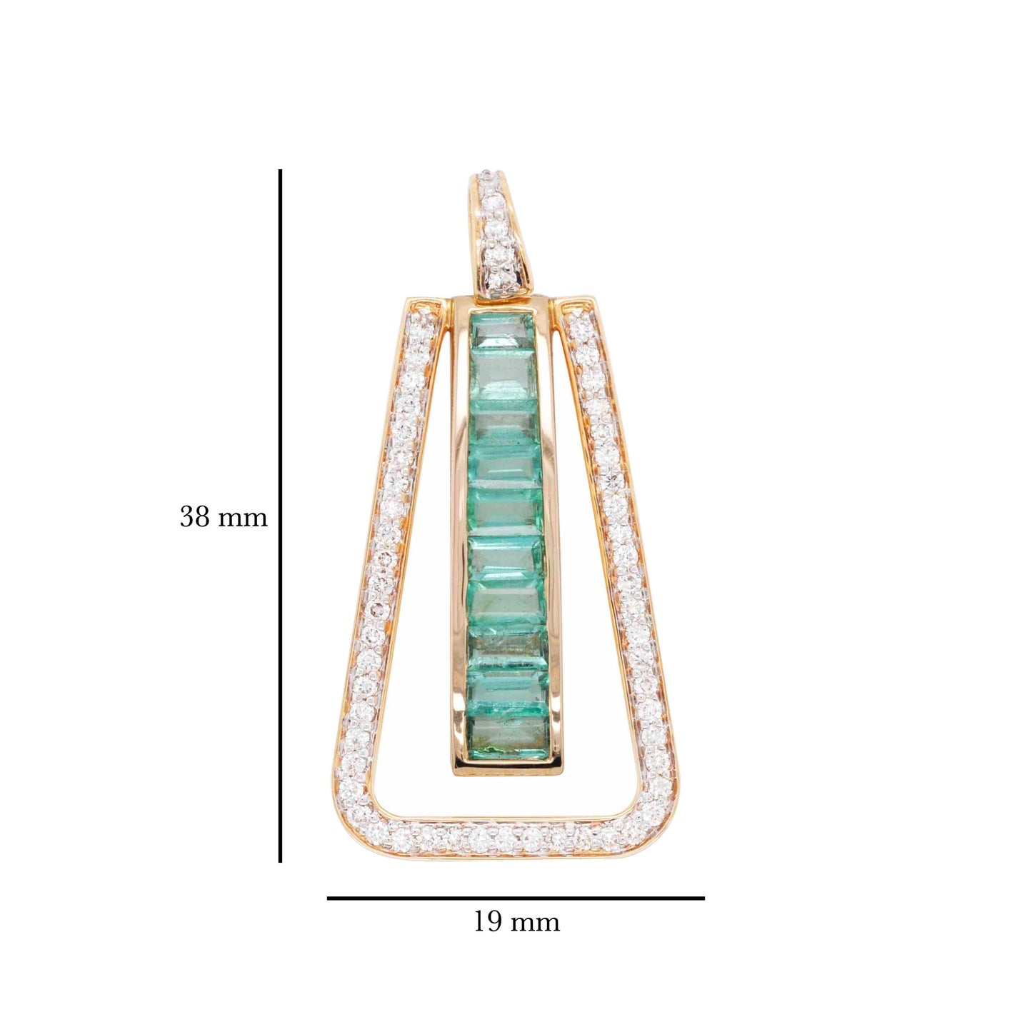18K Gold Art Deco Channel-Set Emerald Diamond Pendant Necklace