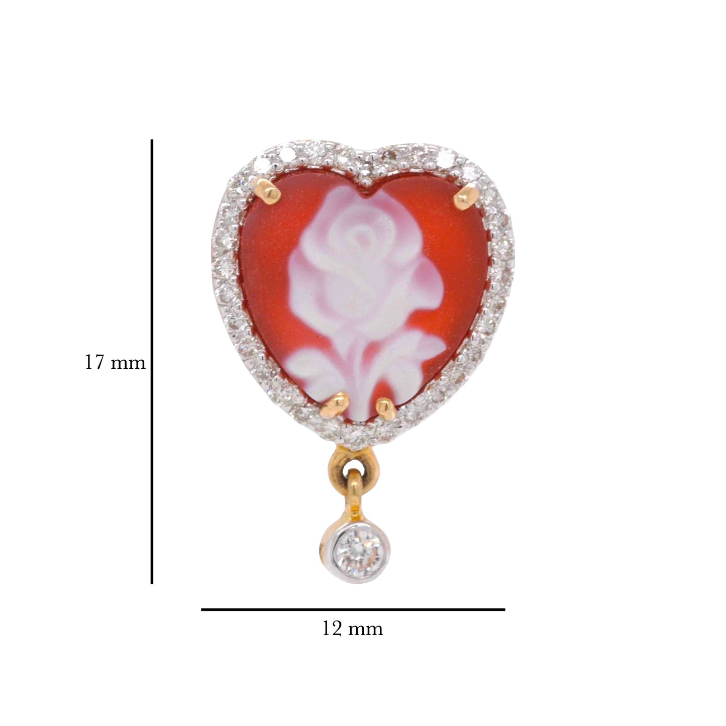 18K Gold Hand-carved Agate Flower Heart Stud Earrings