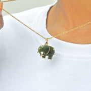 Hand-Carved Nephrite Jade Elephant Diamond Pendant