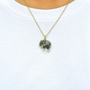 Hand-Carved Nephrite Jade Elephant Diamond Pendant