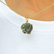 Hand-Carved Nephrite Jade Elephant Diamond Pendant
