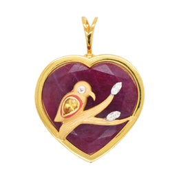 Reversible Ruby Heart Bird Pendant