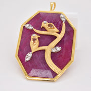 Reversible Ruby Octagon Bird Pendant