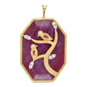 Reversible Ruby Octagon Bird Pendant