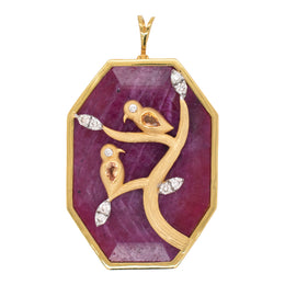 Reversible Ruby Octagon Bird Pendant