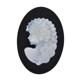 Hand-Carved Australian Opal Lady Cameo on Black Onyx Gemstone