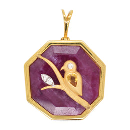 Reversible Ruby Octagon Single Bird Pendant