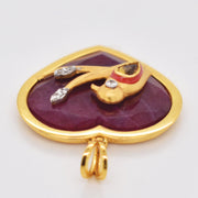 Reversible Ruby Heart Bird Pendant