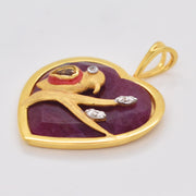 Reversible Ruby Heart Bird Pendant