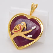 Reversible Ruby Heart Bird Pendant