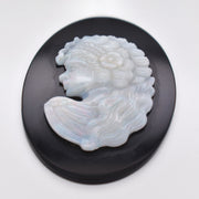 Hand-Carved Australian Opal Lady Cameo on Black Onyx Gemstone