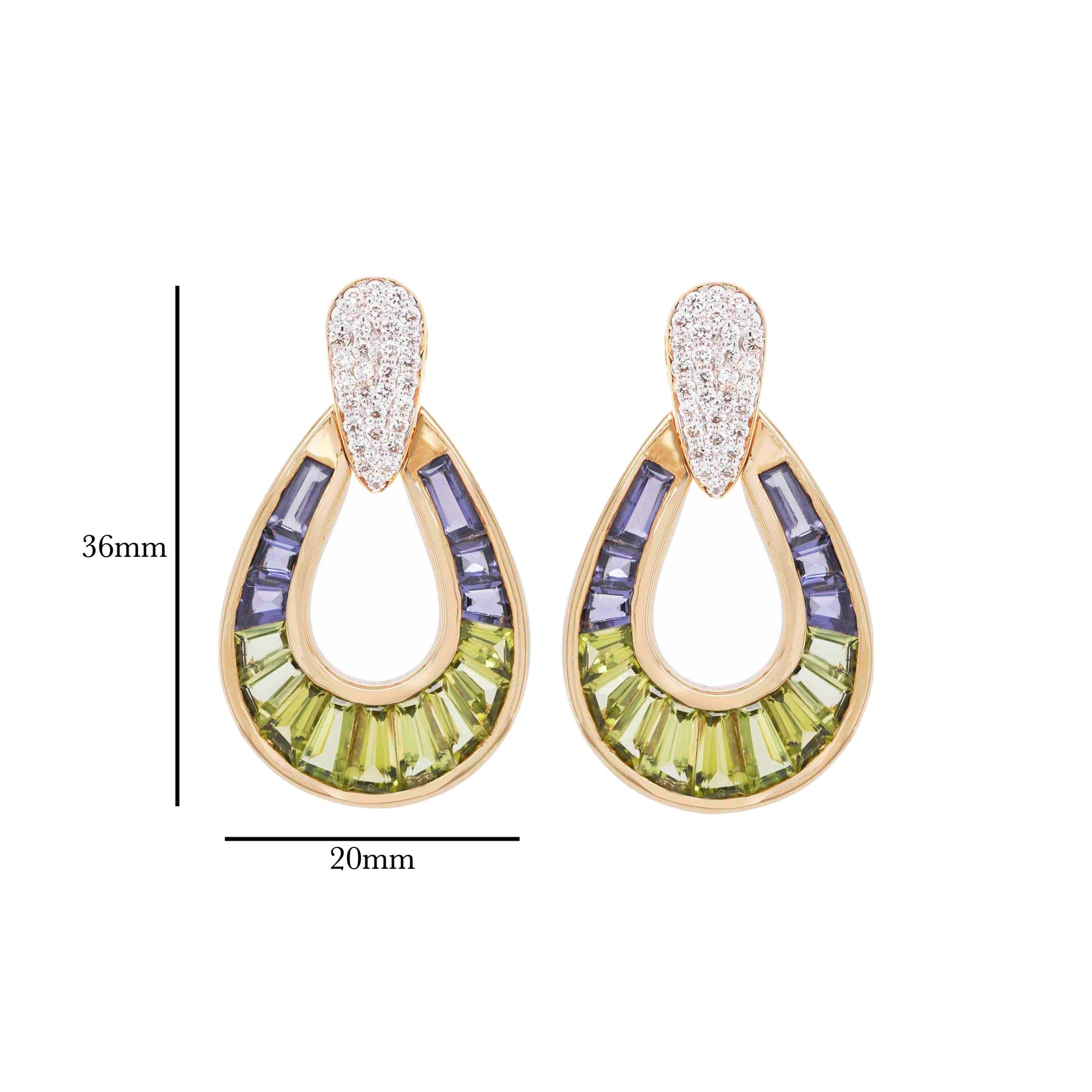 18K Gold Iolite Peridot Diamond Raindrop Earrings - Vaibhav Dhadda Jewelry