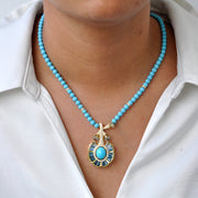 Blue Topaz & Turquoise Lotus Necklace