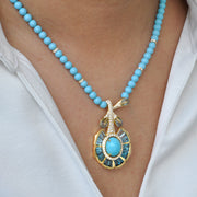 Blue Topaz & Turquoise Lotus Necklace