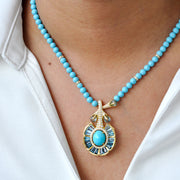Blue Topaz & Turquoise Lotus Necklace