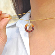 Gradient Garnet Rhodolite Citrine Diamond Circle Pendant