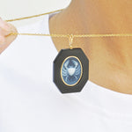 Unisex Zodiac Cancer Pendant with Onyx Gemstone .