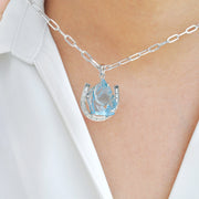 Swiss Blue Topaz Horse Shoe Pendant