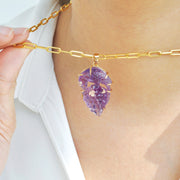 Hand-Carved Amethyst Parrot Pendant