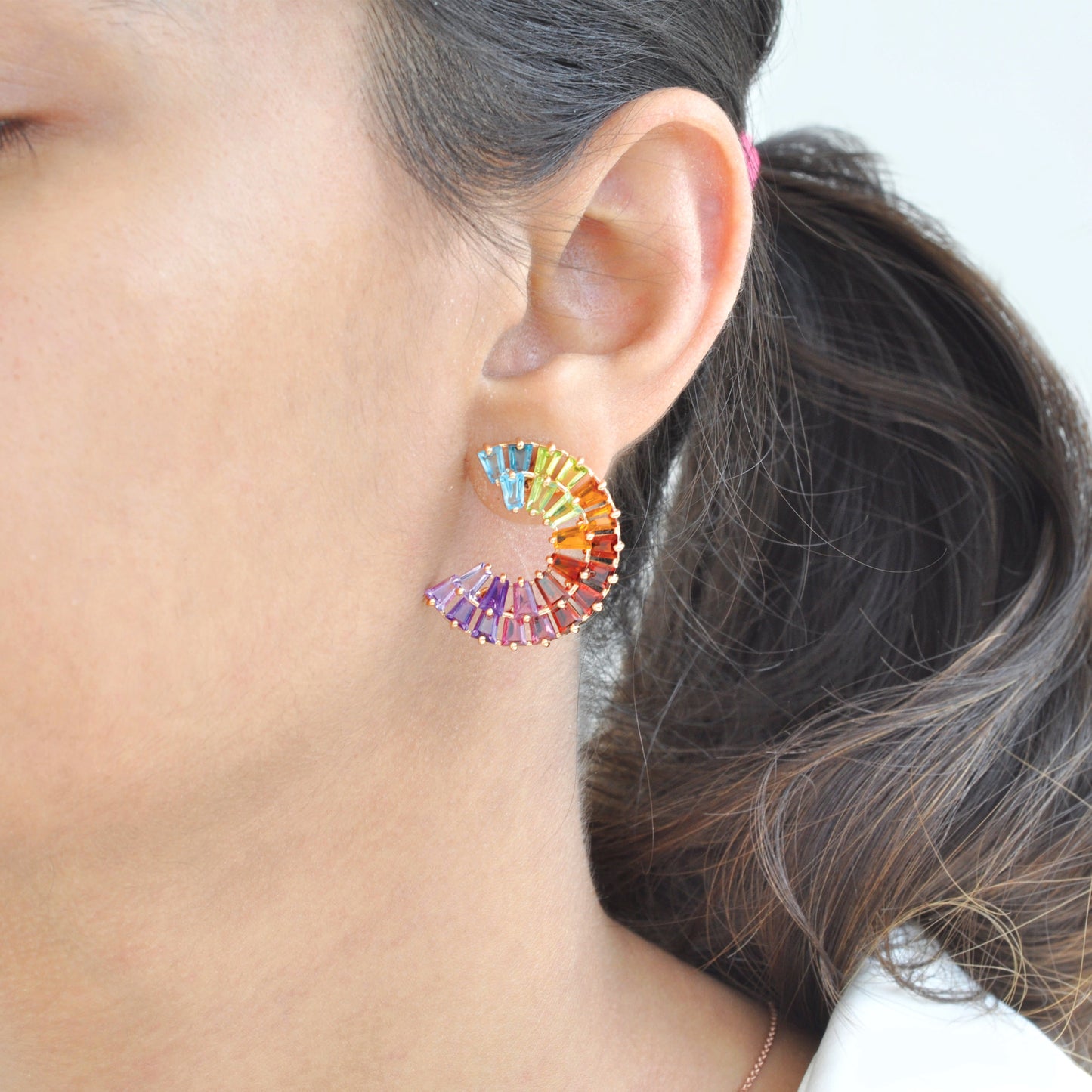 Circle Rainbow Double Layer Stud Earrings