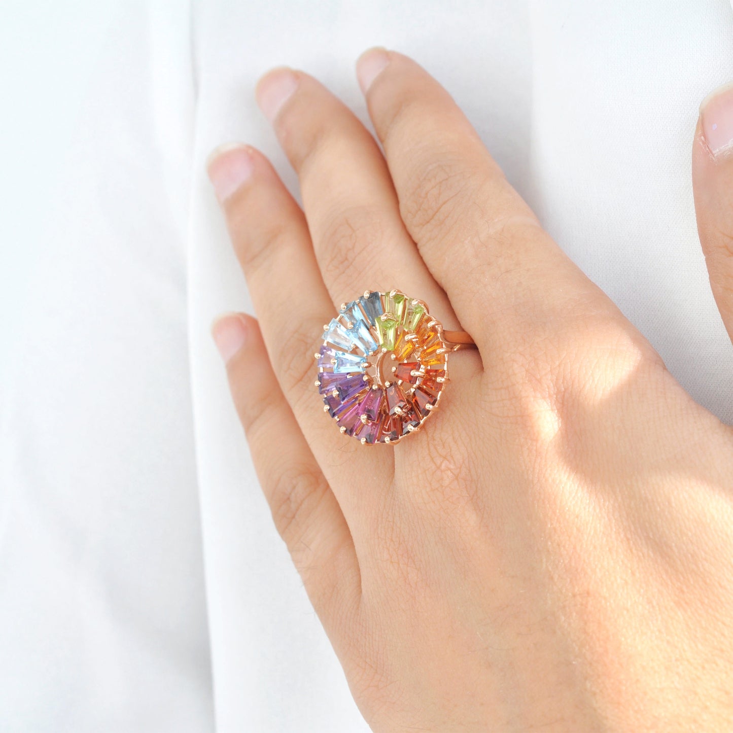Circle Rainbow Double Layer Prong Ring