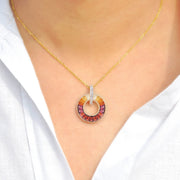 Gradient Garnet Rhodolite Citrine Diamond Circle Pendant