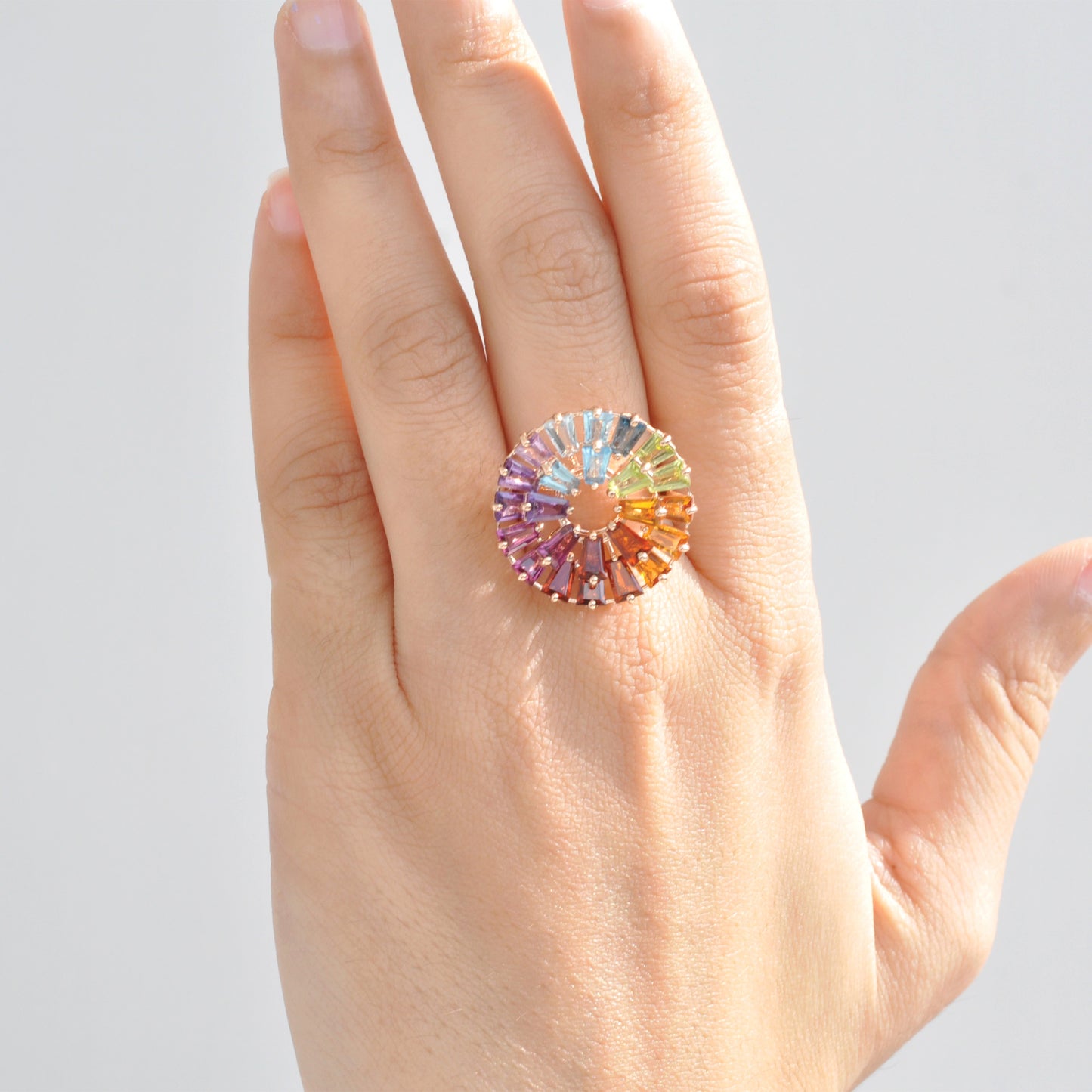 Circle Rainbow Double Layer Prong Ring