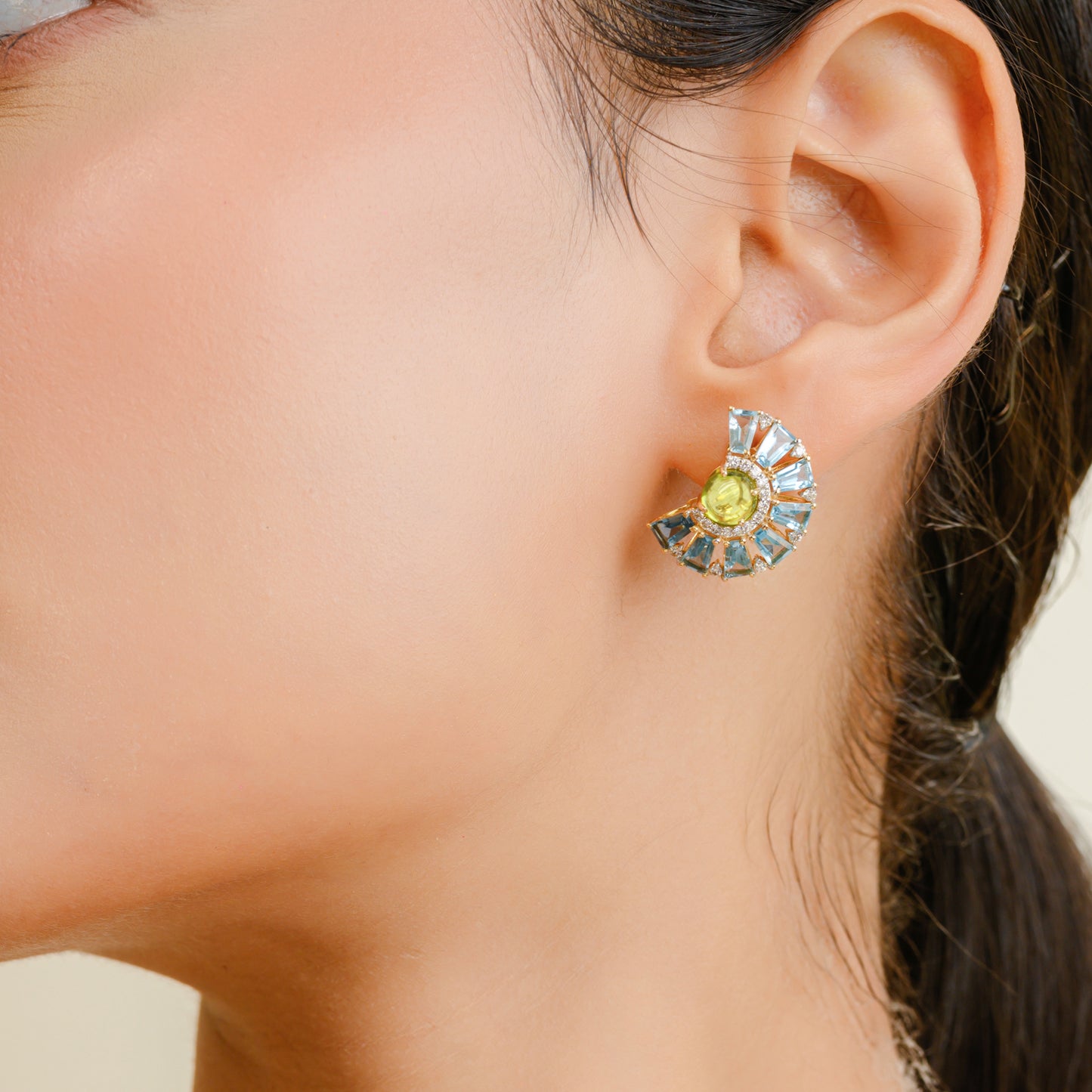 Circle Peridot & Blue Topaz Ferris Wheel Earrings