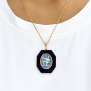 Polished Black Onyx Pendant with Sagittarius Zodiac.