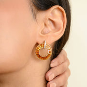 Circle Citrine Diamond Earrings