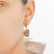Hand-Carved Watermelon Tourmaline Earrings