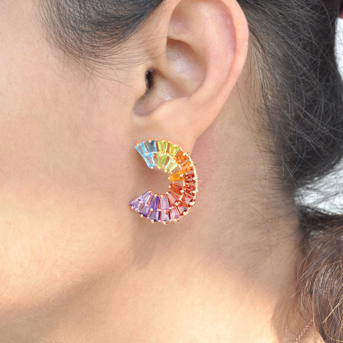 Circle Rainbow Double Layer Stud Earrings