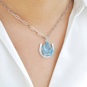 Swiss Blue Topaz Horse Shoe Pendant