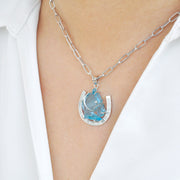 Swiss Blue Topaz Horse Shoe Pendant