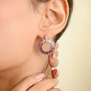 Circle Amethyst Diamond Earrings