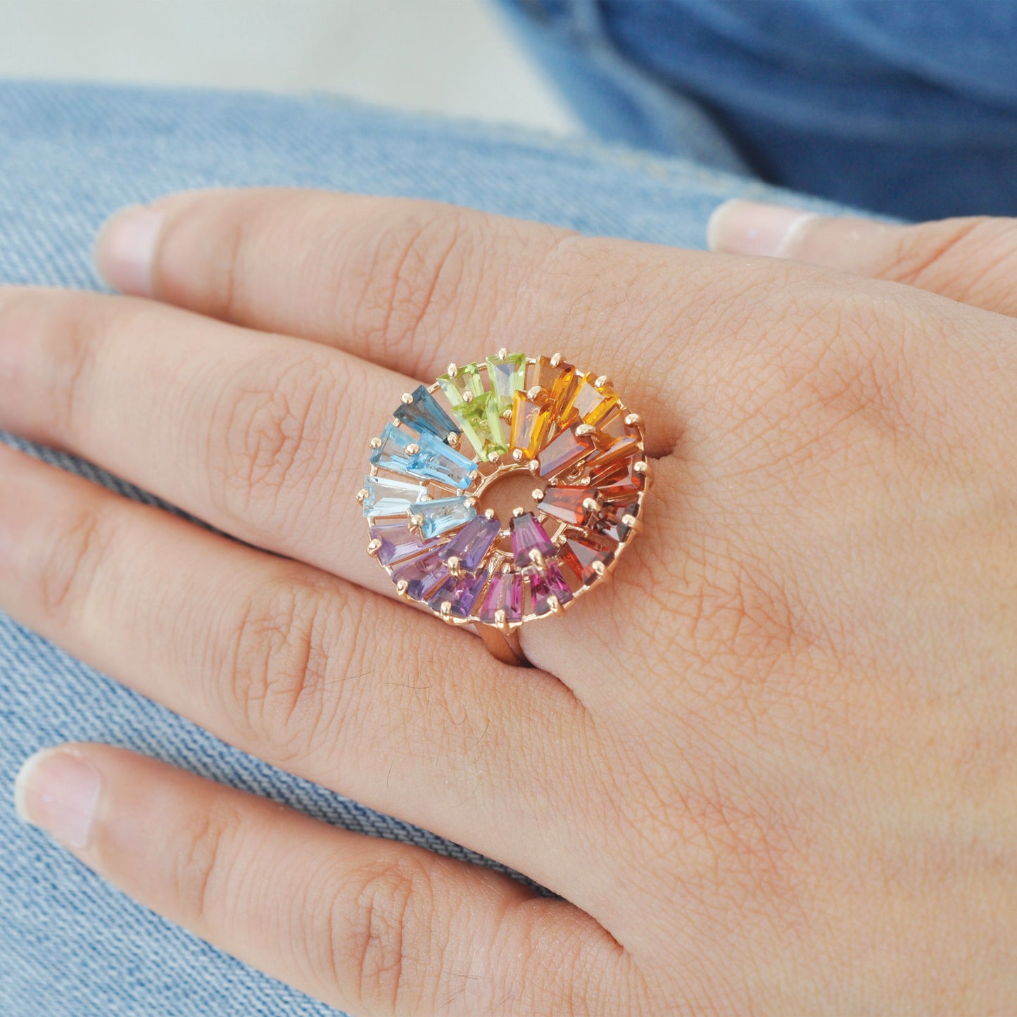 Circle Rainbow Double Layer Prong Ring