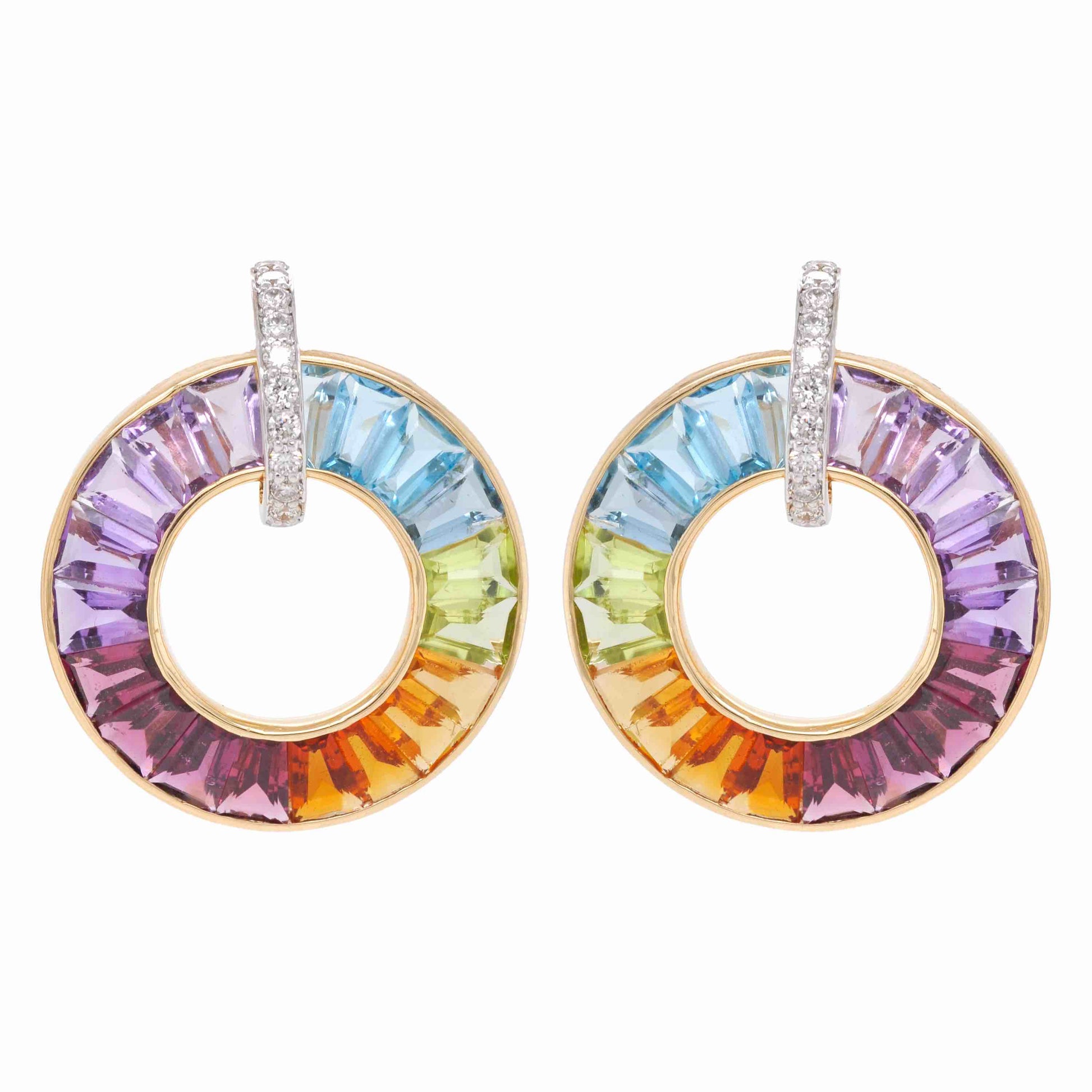 Rainbow gemstone circle earrings