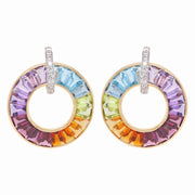 Rainbow gemstone circle earrings