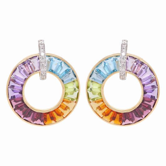 Rainbow gemstone circle earrings