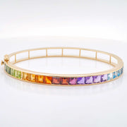 18K Gold 4mm Square Rainbow Gemstone Bracelet