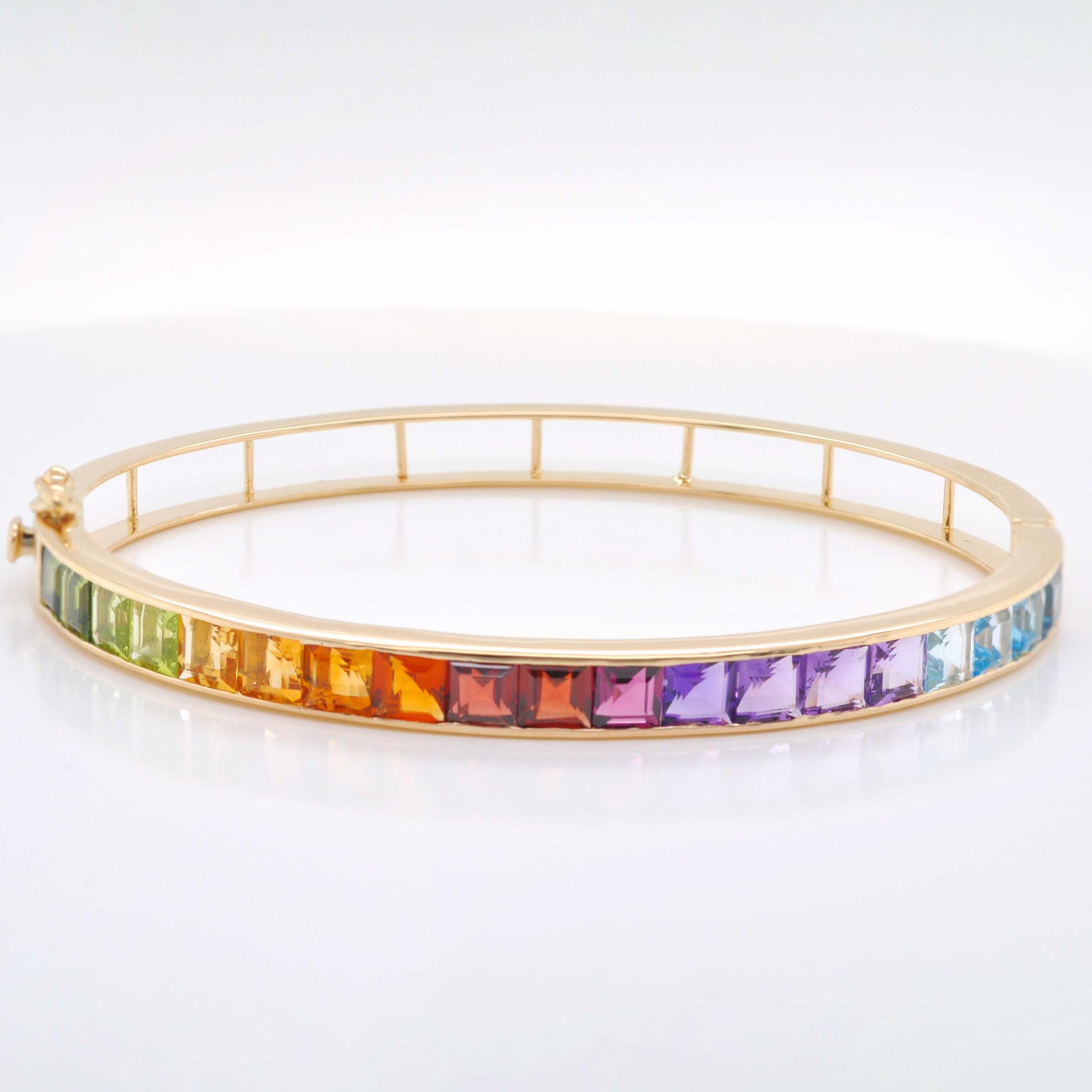 18K Gold 4mm Square Rainbow Gemstone Bracelet